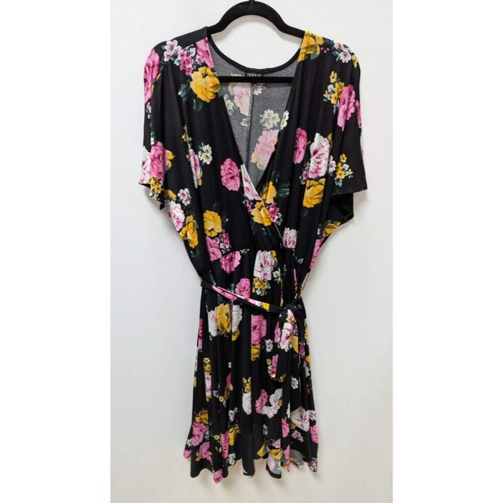 Torrid Black Floral Faux-Wrap Midi Dress